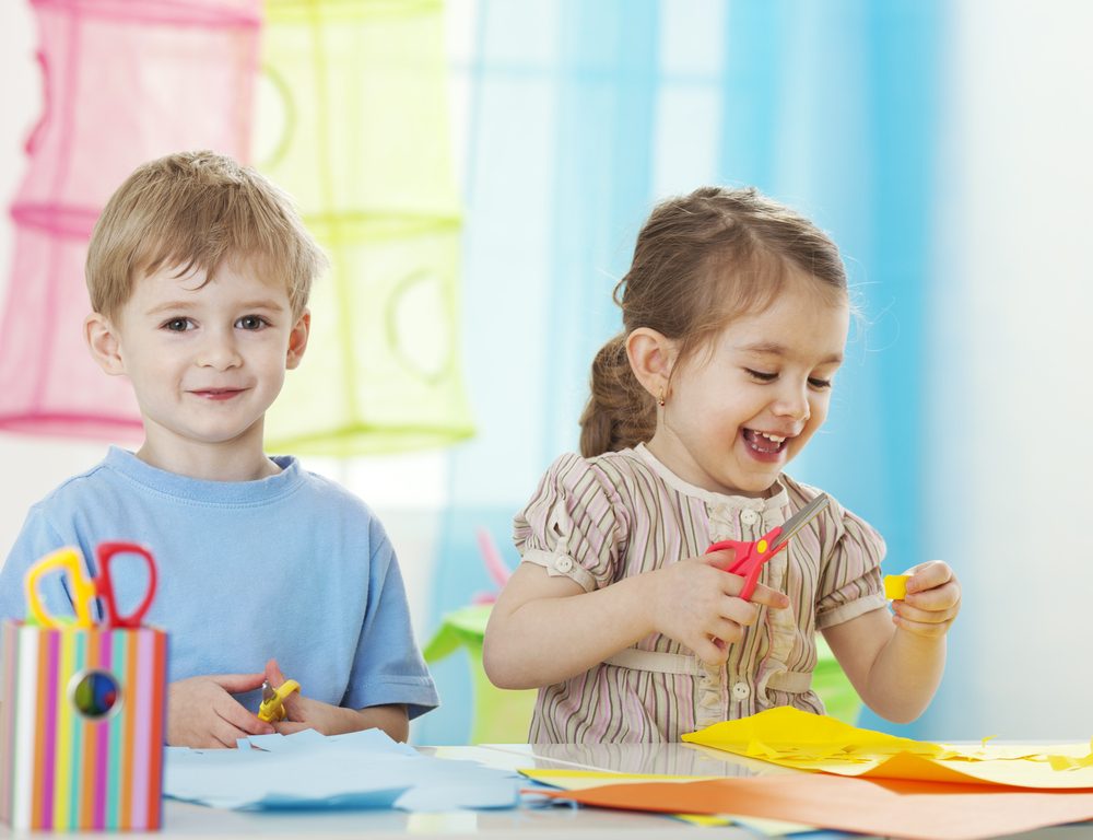 little boy and girl playing