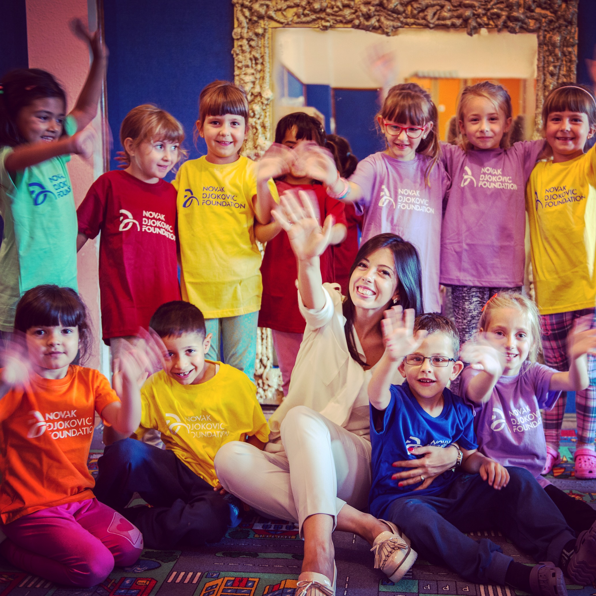 Bojana with kids in new kindergarten